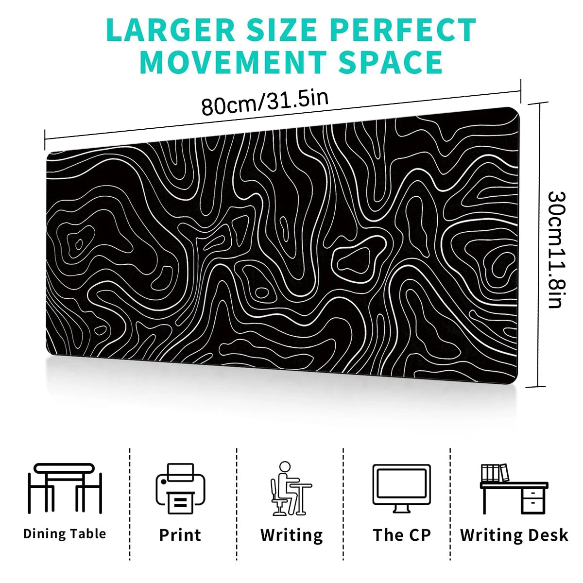 Large Topographic Keyboard Pad 31.5 x 11.8in 1Pcs Gaming Mouse Pad with Anti-Sl